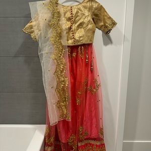 Indian wear - Ready to wear Lehenga in color Rose pink and gold. Size US M